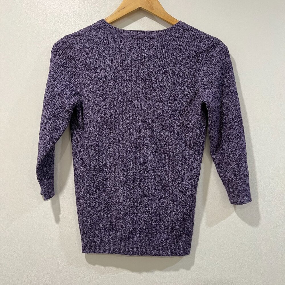 Karen Scott Purple V-Neck Cable Knit Sweater Size Petite M - Picture 2 of 3